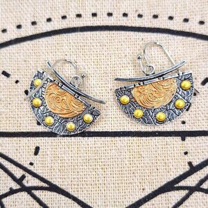 Tricolor tribal earrings copper gold silver mix bohochic studded